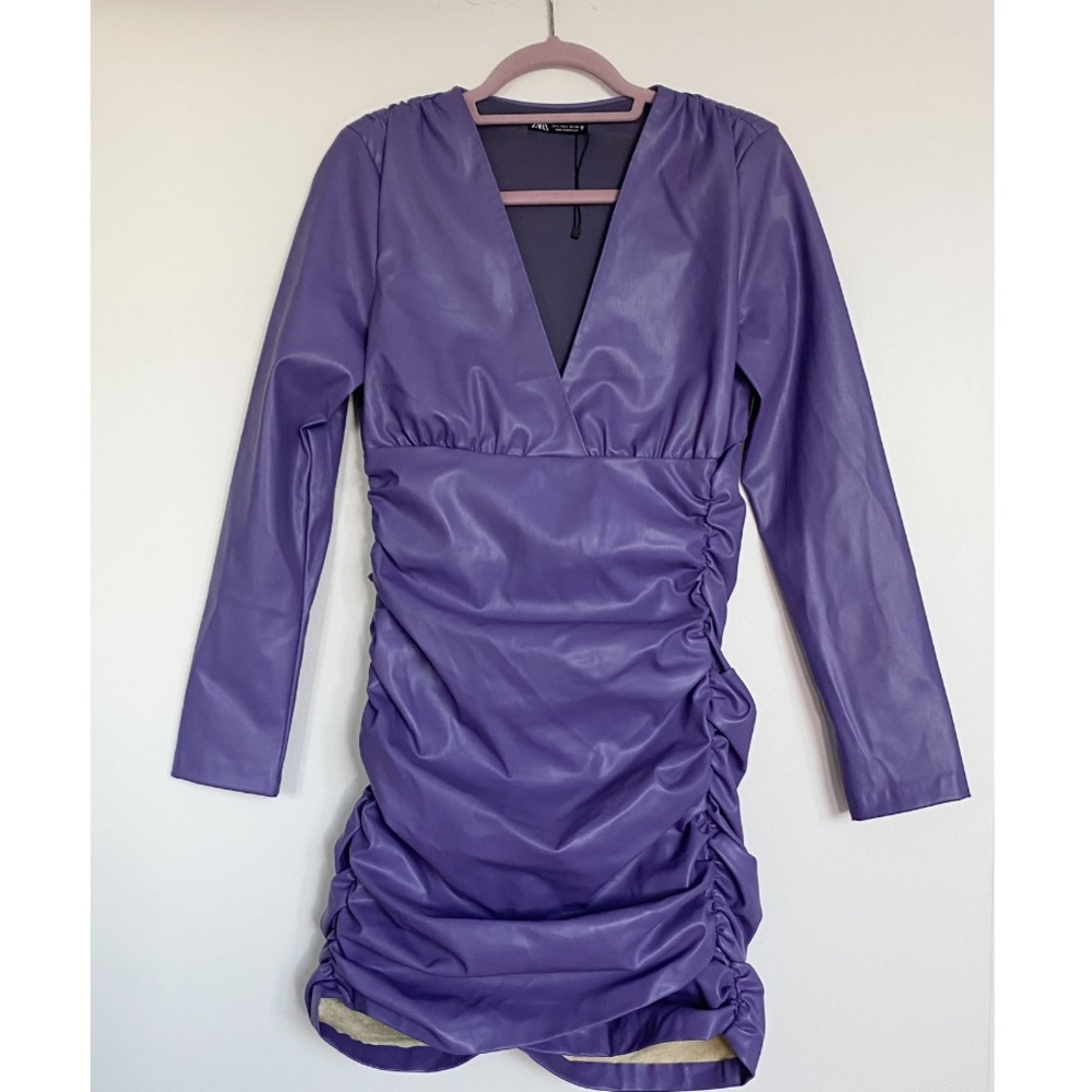 Zara Faux Leather Dress Long Sleeves in Purple - Picture 8 of 16